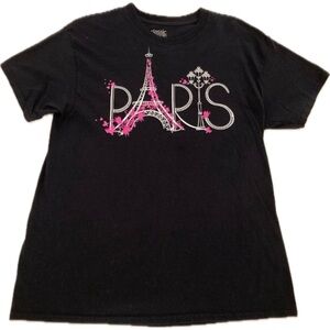 NEW Paris Eiffel Tower Parisian Short Sleeve Floral Coquette Cotton Shirt Large